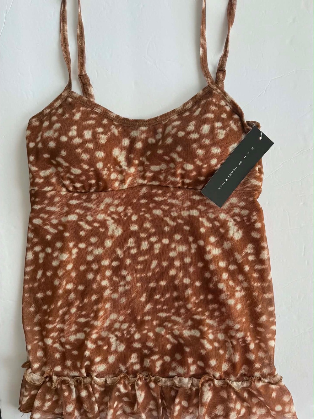 H + H Heart Hips Brown Animal Print Cami Top - Size M - Y2K Fairy Grunge - New